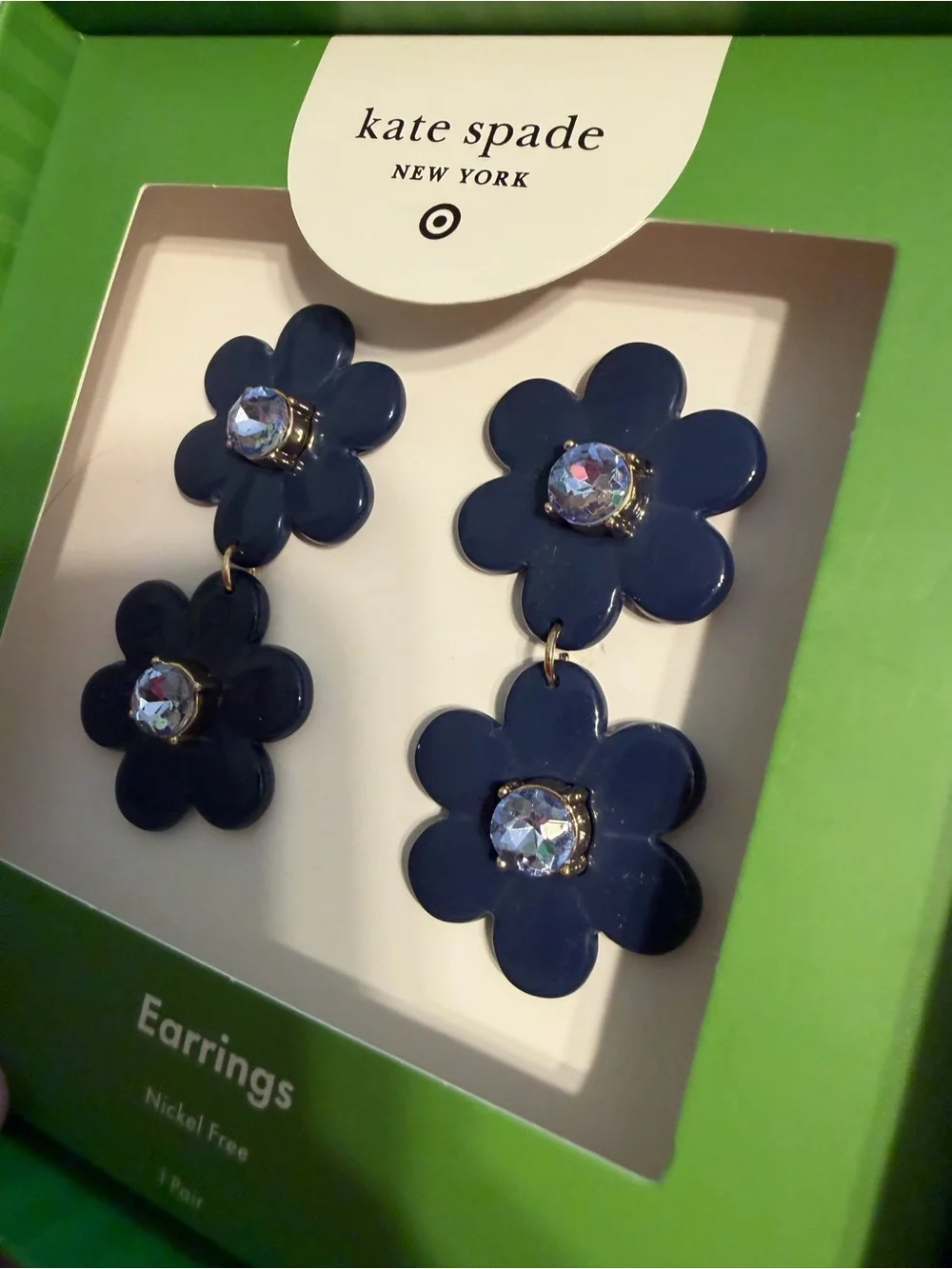 kate spade Navy Flower Drop Earrings NIB